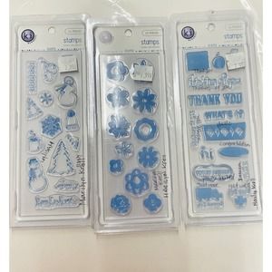 Bundle/Lot of Clear Cling Stamps-KI Memories Winter & Floral Icons And Greetings